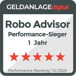 Siegel der Plattform Geldanlage-digital mit der Auszeichnung Performance-Sieger (5 Sterne) 2025 für Evergreen als Robo-Advisor