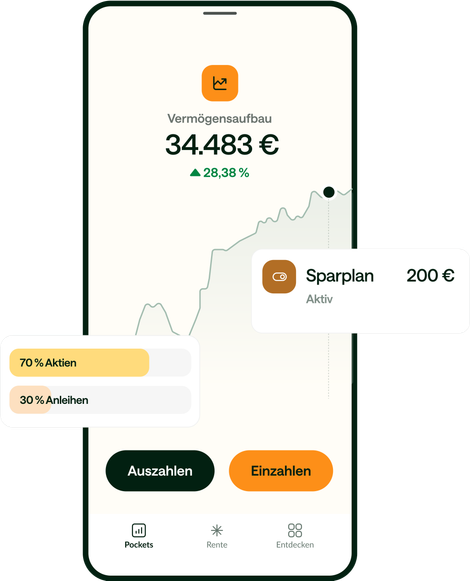Beispielansicht der Evergreen App in ein Pocket zum Vermögensaufbau. Wichtige Funktionen, Infos und Zahlen auf einen Blick.